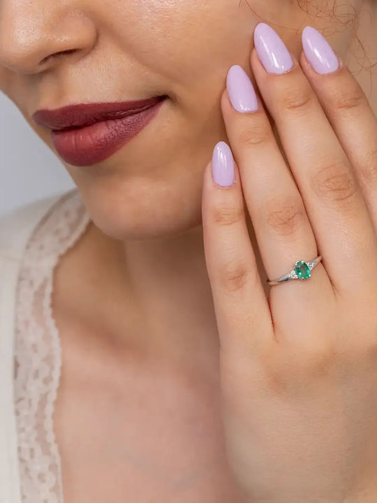 Inel Din Aur Alb 18K Cu Diamant