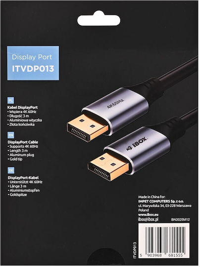 3M ITVDP013 DisplayPort male Cable - 3m Black