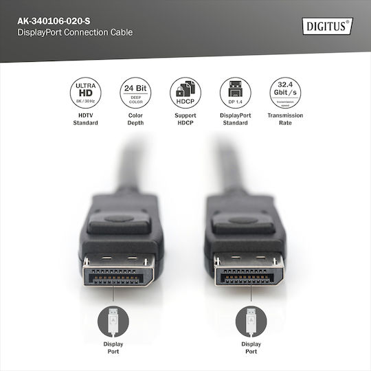 Digitus DisplayPort-Kabel Männlich - DisplayPort-Männlich 2m Schwarz