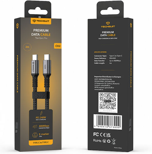 Καλώδιο USB-C σε USB-C Techsuit TitanSync Pro (CX2) 240W - 480Mbps - Fast Charging - E-marker Chip 2m