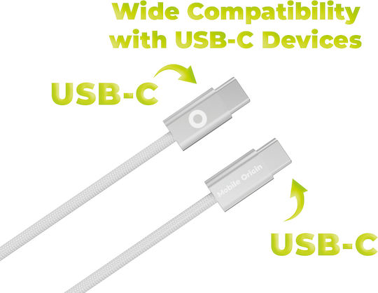 Mobile Origin Braided USB 2.0 Video Cable USB-C Male - USB-C 60W PD White 1m MO-USC-CB11-WHT