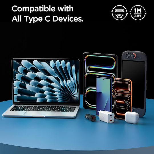 Spigen USB 2.0 Cable USB-C male - USB-C 60W Μαύρο 1.5m ACA10417