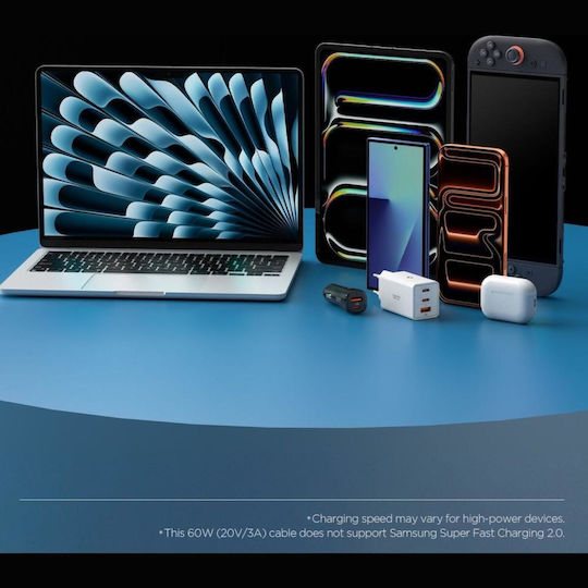 Spigen Cablu USB 2.0 USB-C Mascul - USB-C 60W Alb 1.5m ACA10416