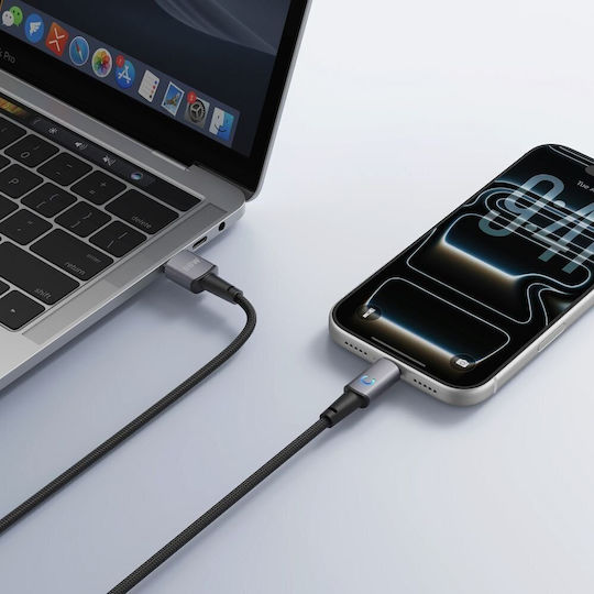 Veger Braided / LED USB 2.0 Cable USB-C male - USB-A 66W PD Μαύρο 1.2m AC1-ZSD
