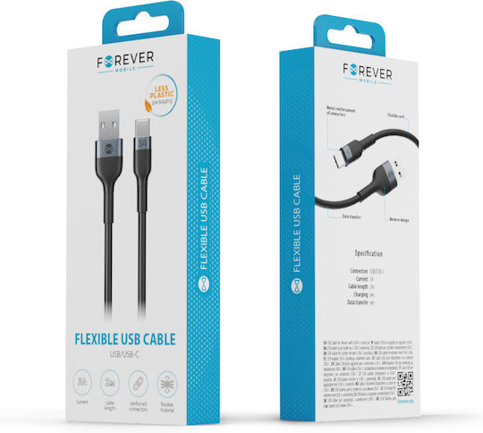 Forever Regular USB 2.0 Cablu USB-C bărbătesc - USB-A Negru 1m