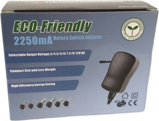 Minwa Universal Τροφοδοτικό Ρυθμιζόμενης Τάσης 3 έως 12V 2.25A με Ισχύ 27W με σετ βυσμάτων (MW CL3R25GS)