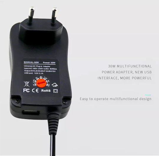 Minwa Universal Τροφοδοτικό Ρυθμιζόμενης Τάσης 3 έως 12V με Ισχύ 30W με 6 βύσματα (05.05.0025)