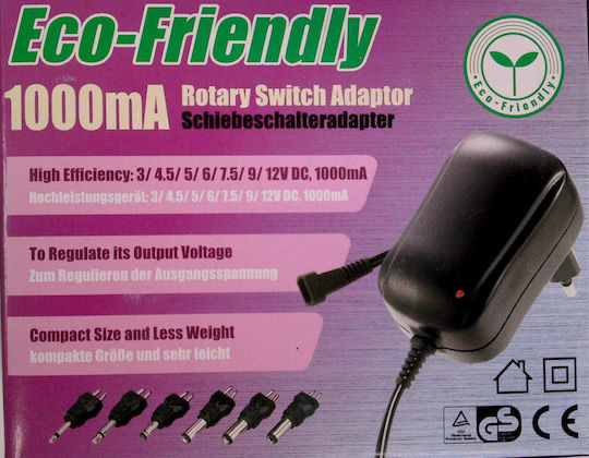 Minwa MW-MB-10 Universal Power Adapter Adjustable Voltage 3 to 12V 1A with Power 12W with Plug Set