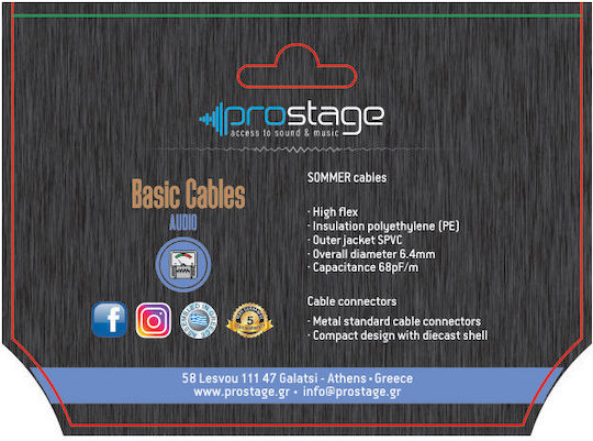 Prostage Kabel 6,3mm Stecker - 6,3mm Stecker 0.3m Weiß (WBTS-003)