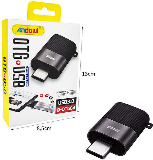 Andowl Otg Конвертор USB-C мъжки към USB-A женски сив 1 брой