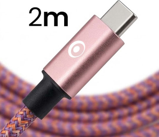 Bigben Connected Usb C Lightning Woven Cable 2m 3a Pink