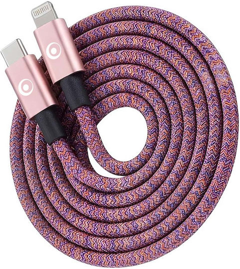 Bigben Connected Usb C Lightning Woven Cable 2m 3a Pink