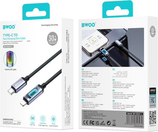 BWOO Braided USB-C to Lightning Cable 27W Black 1m