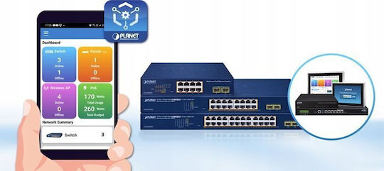 Planet Technology Verwalteter L2 PoE+ Schalter mit 8 Gigabit (1Gbps) Ethernet-Ports und 3 SFP-Ports