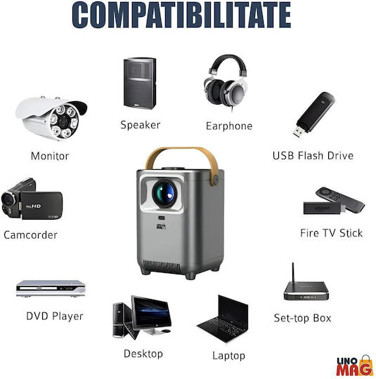 Linomag Mini Proiector DLP HD cu Wi-Fi și Difuzoare Incorporate Gri