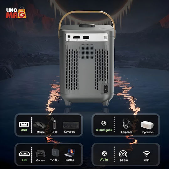 Linomag Mini Proiector DLP HD cu Wi-Fi și Difuzoare Incorporate Gri