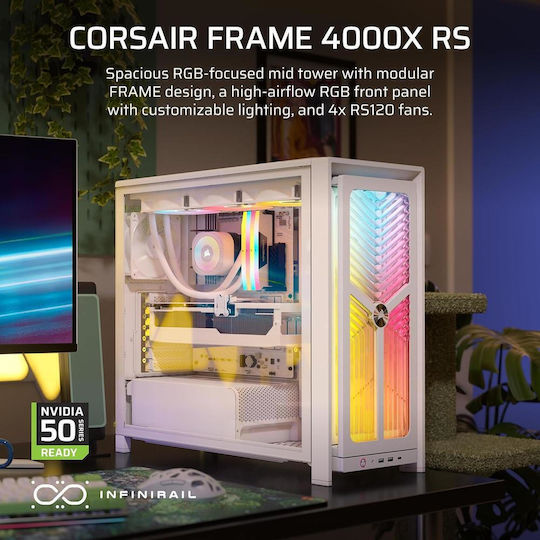 Corsair Frame 4000X RS Gaming Midi Tower Computer Case with Side Window and ARGB Lighting White