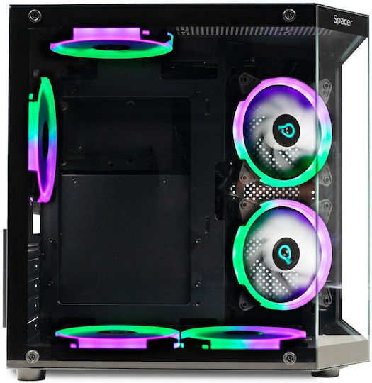 Spacer SPCS-GC-AQUARIUM-BK-6F Gaming Mini Tower Carcasă PC cu Panou Lateral și Iluminare ARGB Neagră