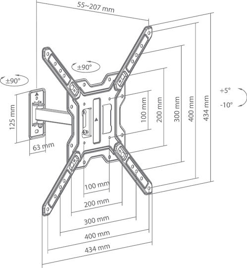 Sbox LCD-441-2 Wall Mounted TV Mount With Extension Arm Up To 65" And 30kg Silver