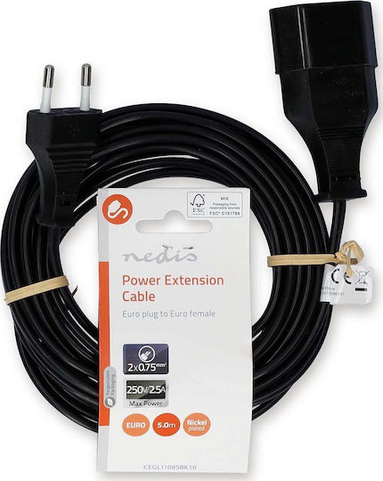 Nedis Power Cable Adapters Euro Plug Euro Socket Straight-straight Two-wire Black Bulk 5m