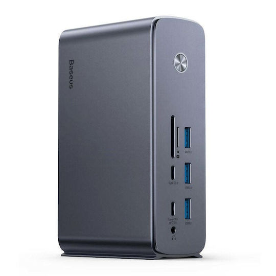 Baseus UnionJoy USB-C Докинг станция с HDMI/DisplayPort 4K PD Етърнет и свързване 2 монитора Сив