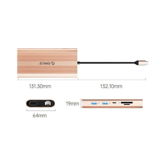 Orico XDR 12-in-1 USB-C Docking Station with HDMI 4K PD Ethernet Rose Gold