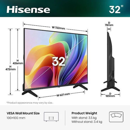 Hisense Smart Fernseher 32 Zoll Volle HD LED 32A4S HDR (2026) 32A4S