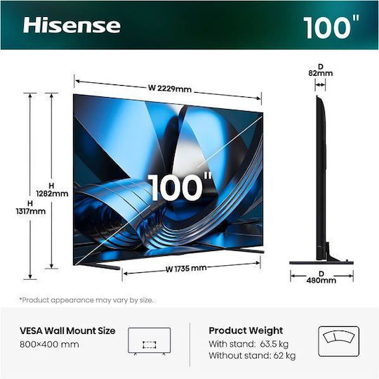 Hisense Smart Τηλεόραση 100" 4K UHD Mini LED U7SE HDR (2026) 100U7SE