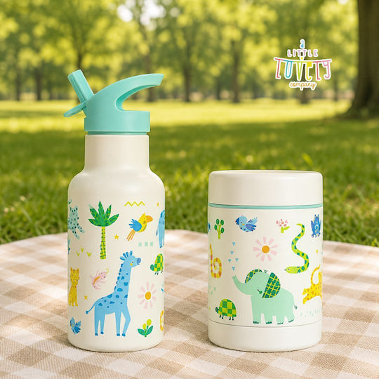 A Little Lovely Company Kids Thermos Water Bottle Stainless Steel with Straw Silver 350ml