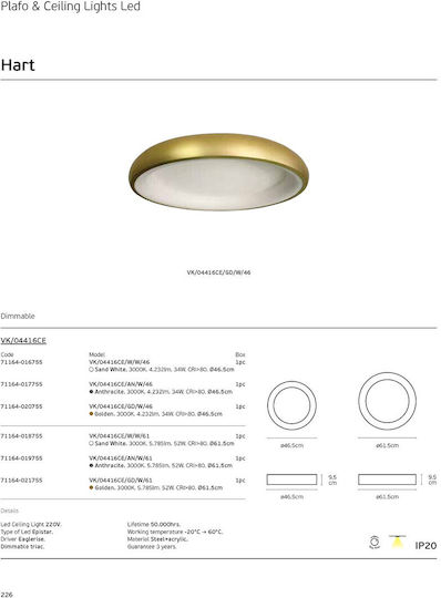 VK Lighting Deckenleuchte 46cm Gray mit Integrierter LED