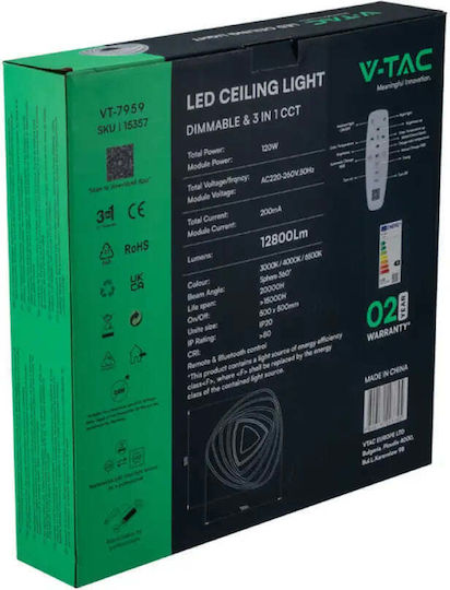 V-TAC Deckenleuchte 50cm Weiß mit Integrierter LED und Fernbedienung