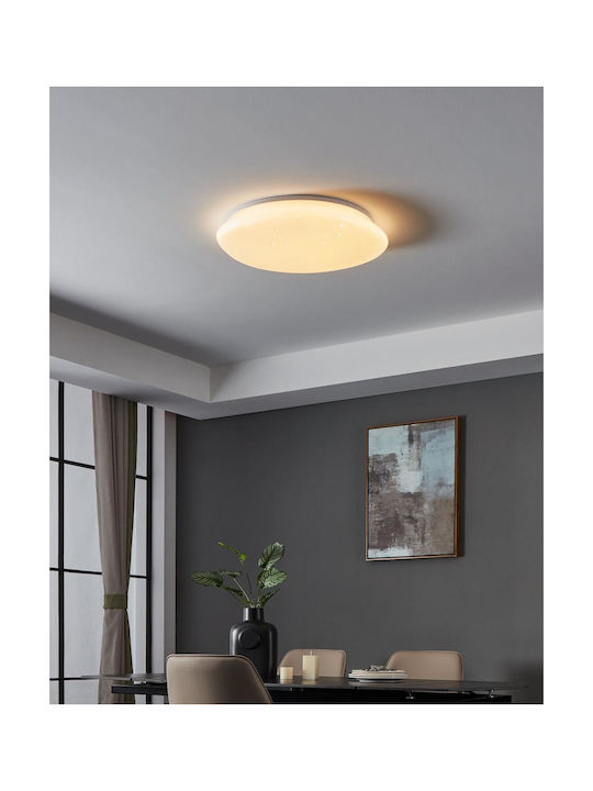 Eglo Sileras Smart Ceiling Mount Light 60cm White with Integrated LED and Remote Control
