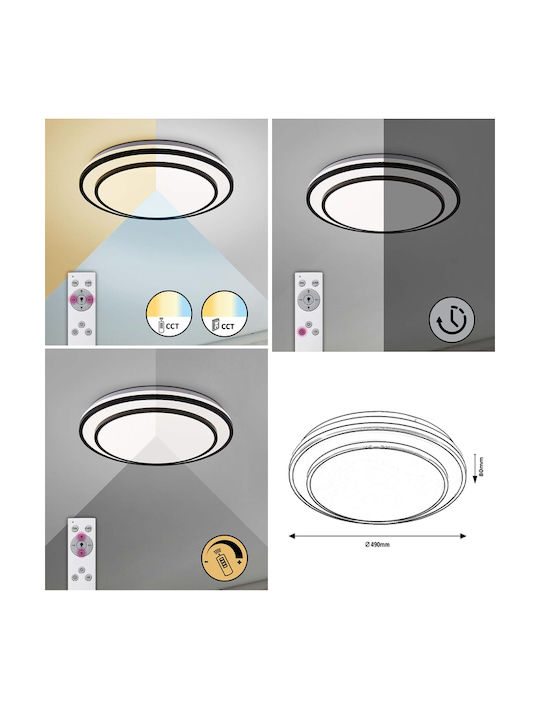 Rabalux Lupita Ceiling Mount Light 49cm Silver with Integrated LED and Remote Control