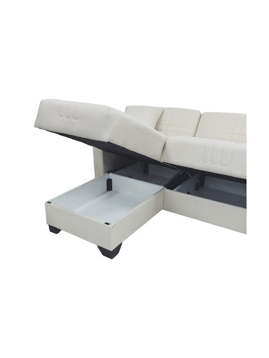 Stashio Colțar Canapea Pat cu Unghi Reversibil și Spațiu de Depozitare Crem 202x143x84εκ.