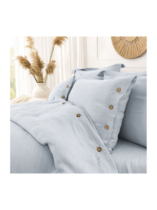 Şaheser Set Huse Pentru Pilote 100% Bumbac 200x220cm Dublă Cu 4 Fețe De Pernă & 1 Cearșaf Albastru Deschis