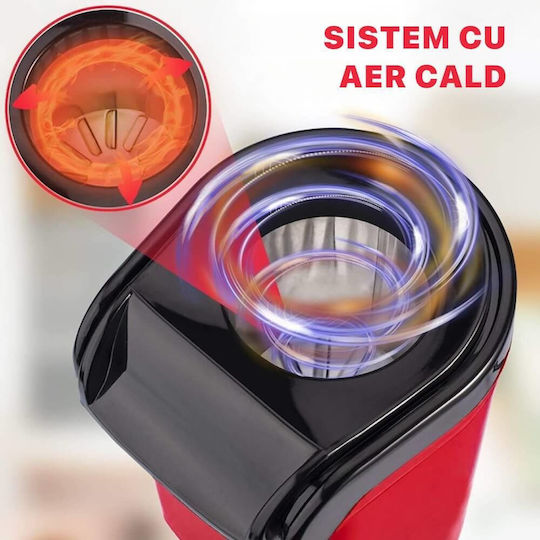 Digikalax Mașină De Popcorn Cu Aer Cald Fără Ulei Preparare În 3 Minute 1200w Recipient Dispenser Boabe Roșu