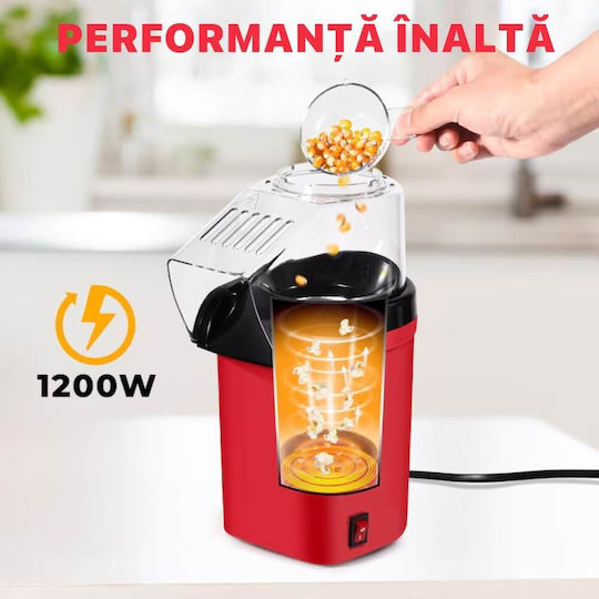 Digikalax Mașină De Popcorn Cu Aer Cald Fără Ulei Preparare În 3 Minute 1200w Recipient Dispenser Boabe Roșu