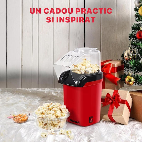 Digikalax Mașină De Popcorn Cu Aer Cald Fără Ulei Preparare În 3 Minute 1200w Recipient Dispenser Boabe Roșu