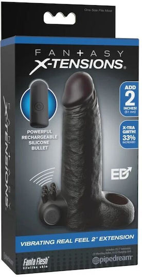 Pipedream Real Feel Extensie de penis cu vibrație neagră 5cm