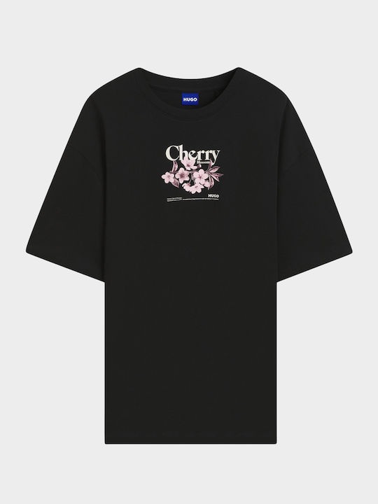 Damen Oversized T-Shirt Mit Blumenmuster Schwarz