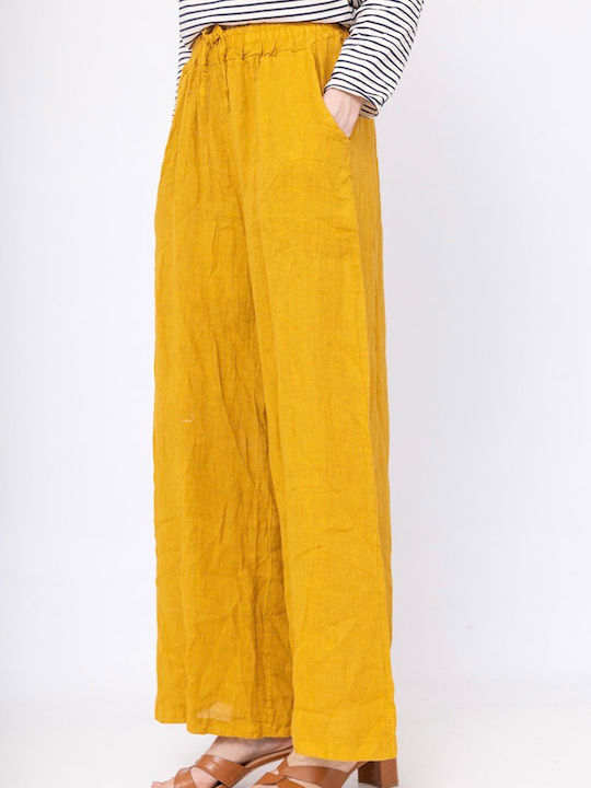 Women's Pantaloons with Rubber Band in Loose Fit Yellow