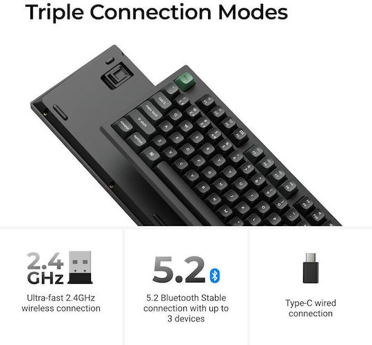 Keychron K10 Ultra K10U-H1 Wireless Gaming Mechanical Keyboard with Keychron Red Switches and RGB Lighting (English US)