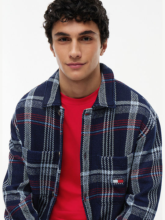 Long Sleeve Checked Navy Blue Shirt