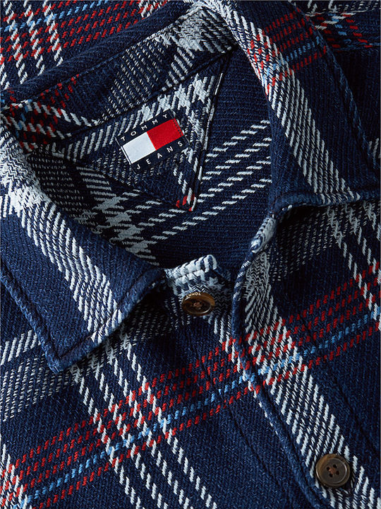 Long Sleeve Checked Navy Blue Shirt