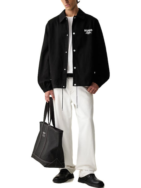 Long Sleeve Cotton Overshirt In Regular Fit White-Black