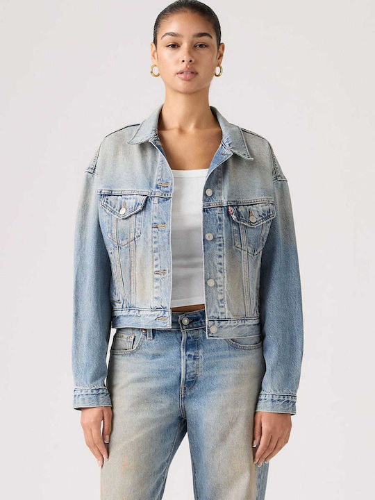 Trucker Crop Women's Jacket for Winter Med Indigo
