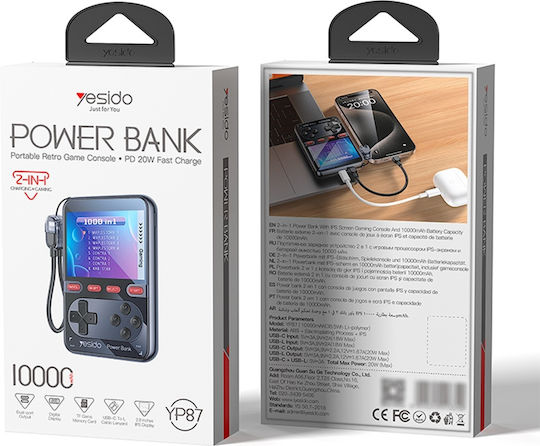 Yesido YP87 Consolă De Jocuri Retro Baterie Externă 10000mAh 20W Cu Port USB-C Negru
