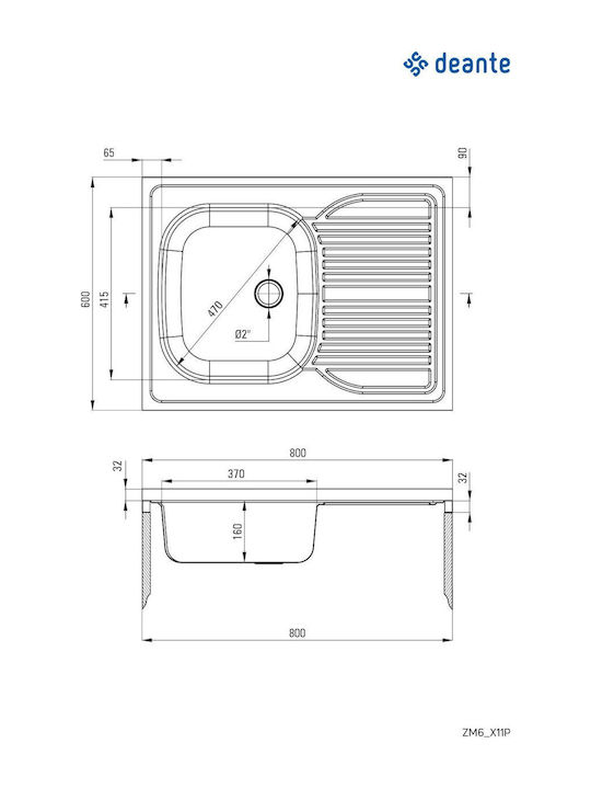 Deante Chiuvetă Încastrată Dreaptă Inox Satinat 80x60cm Gri