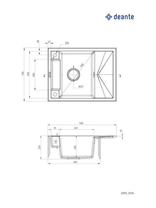 Deante Drop-In Küchenspüle aus Flüssigem Granit M64xP50cm Graue