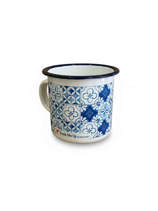Greek Me Up Tiles Cană Emailată Albă 360ml